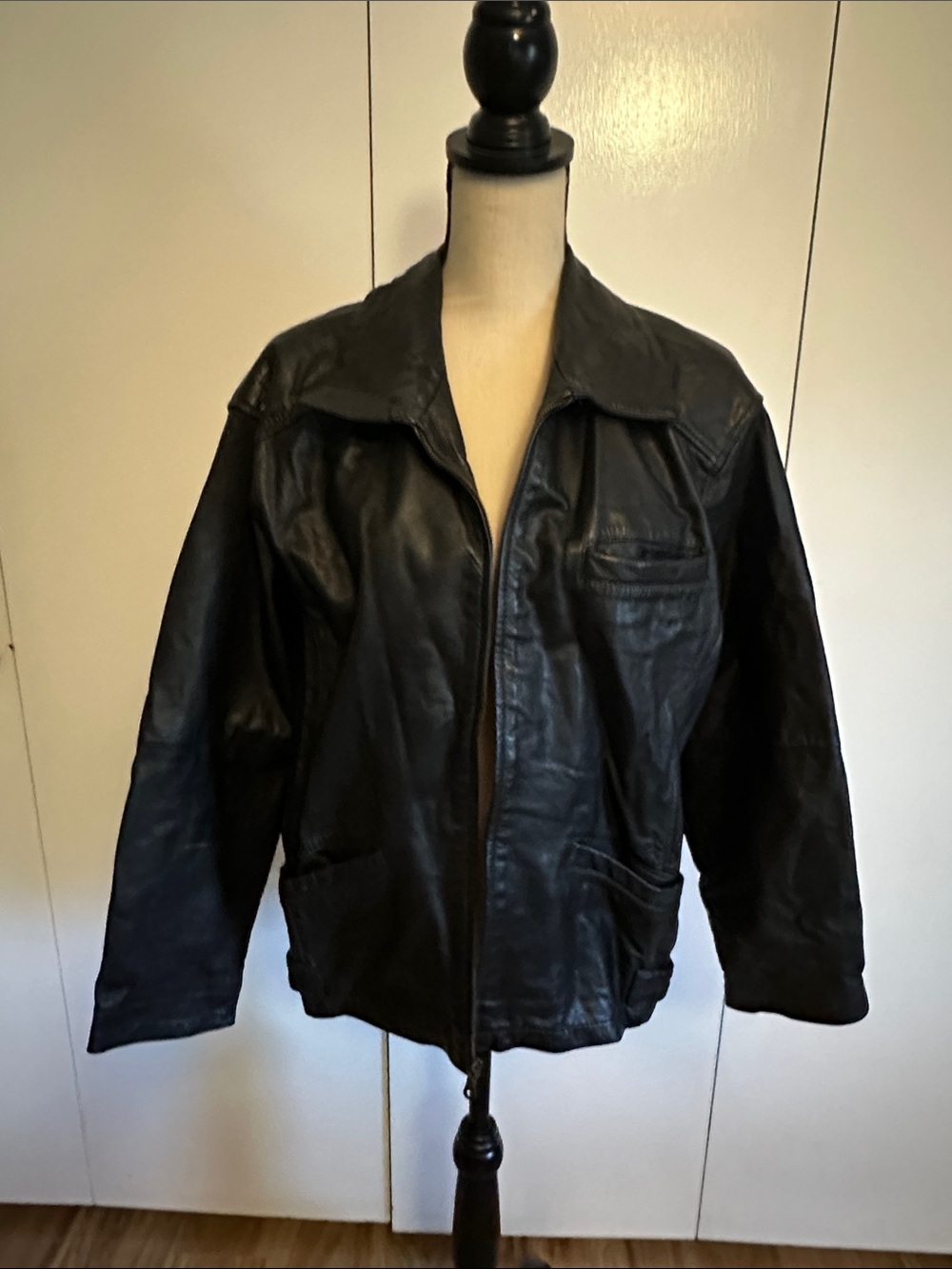 Women’s Black Leather Zip Jacket